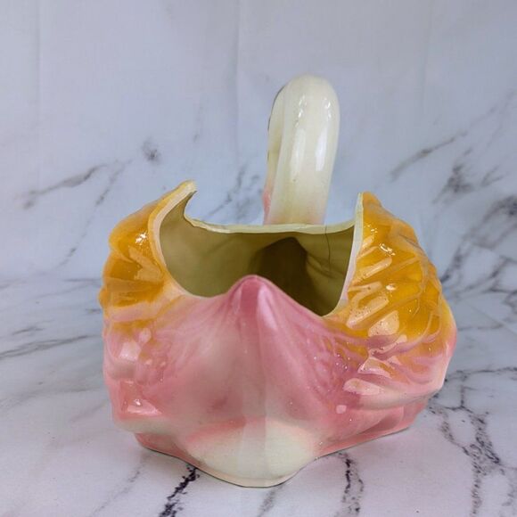 Vintage Swan 12" Ceramic Pottery Planter Decor Pink & Orange Mid-Century Painted - Picture 3 of 7